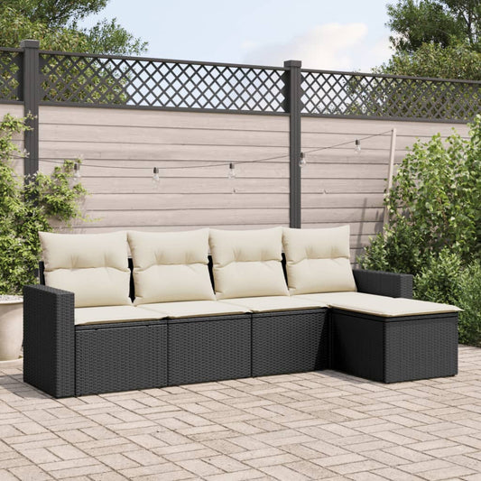 5 pezzi mobili da giardino con cuscini in resina intrecciata nera
