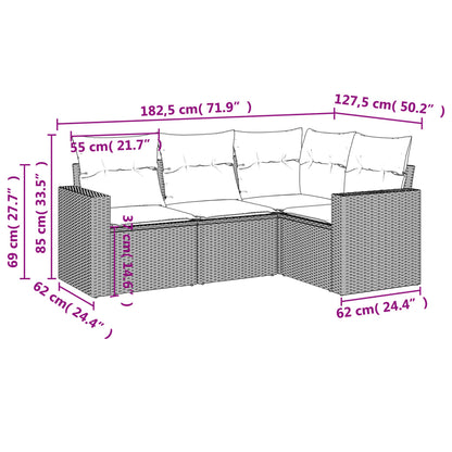 4 pcs garden furniture with braided brown resin cushions