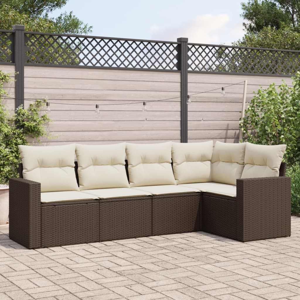 Mobili da giardino con cuscini da 5 pezzi resina intrecciata