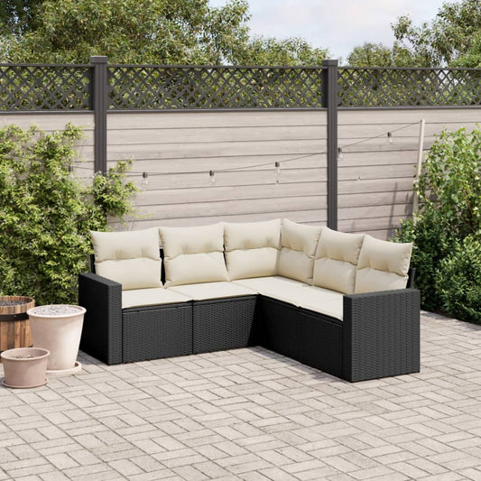 5 pezzi mobili da giardino con cuscini in resina intrecciata nera