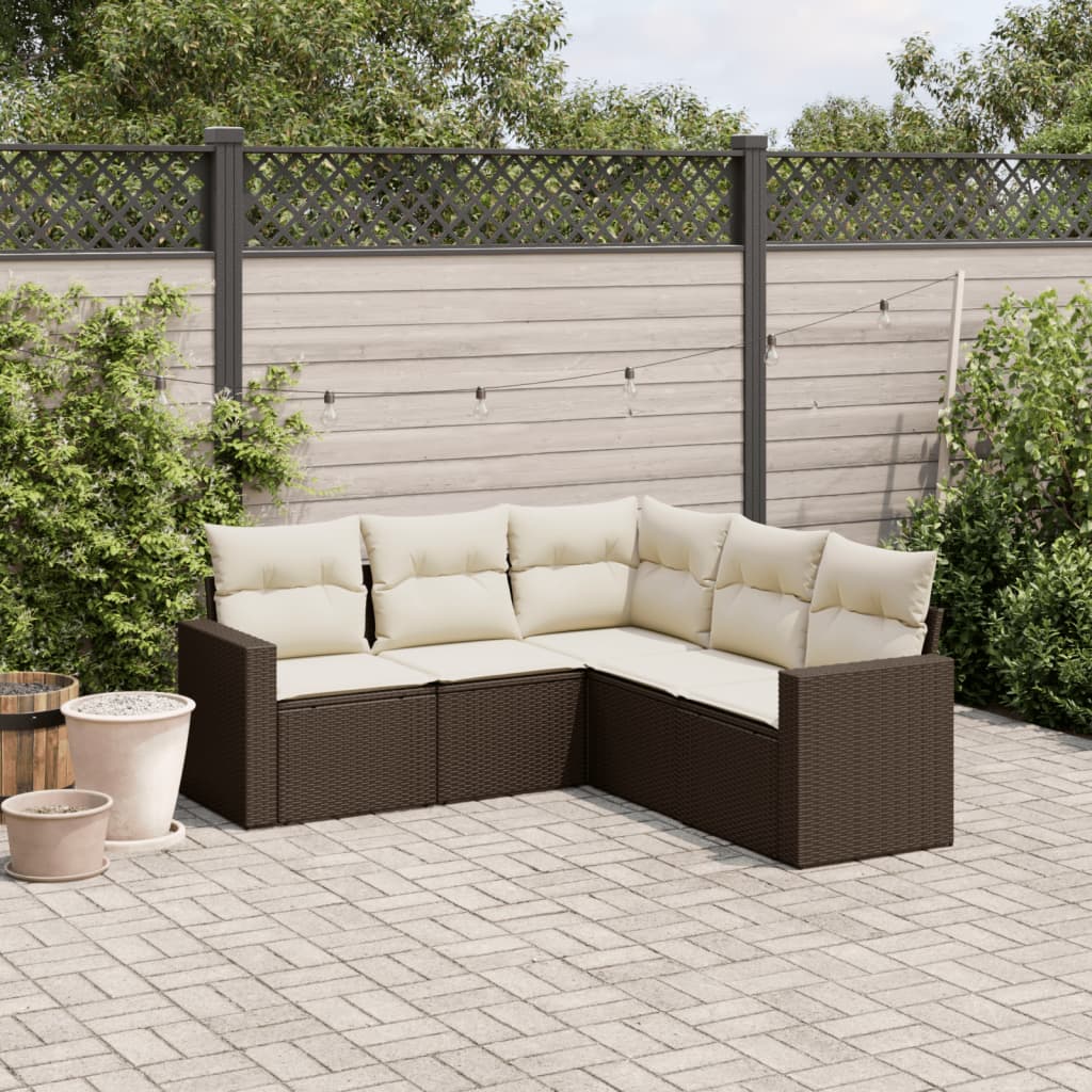 Mobili da giardino con cuscini da 5 pezzi resina intrecciata