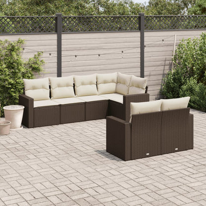 Garden furniture with cushions 7 pcs braided resin