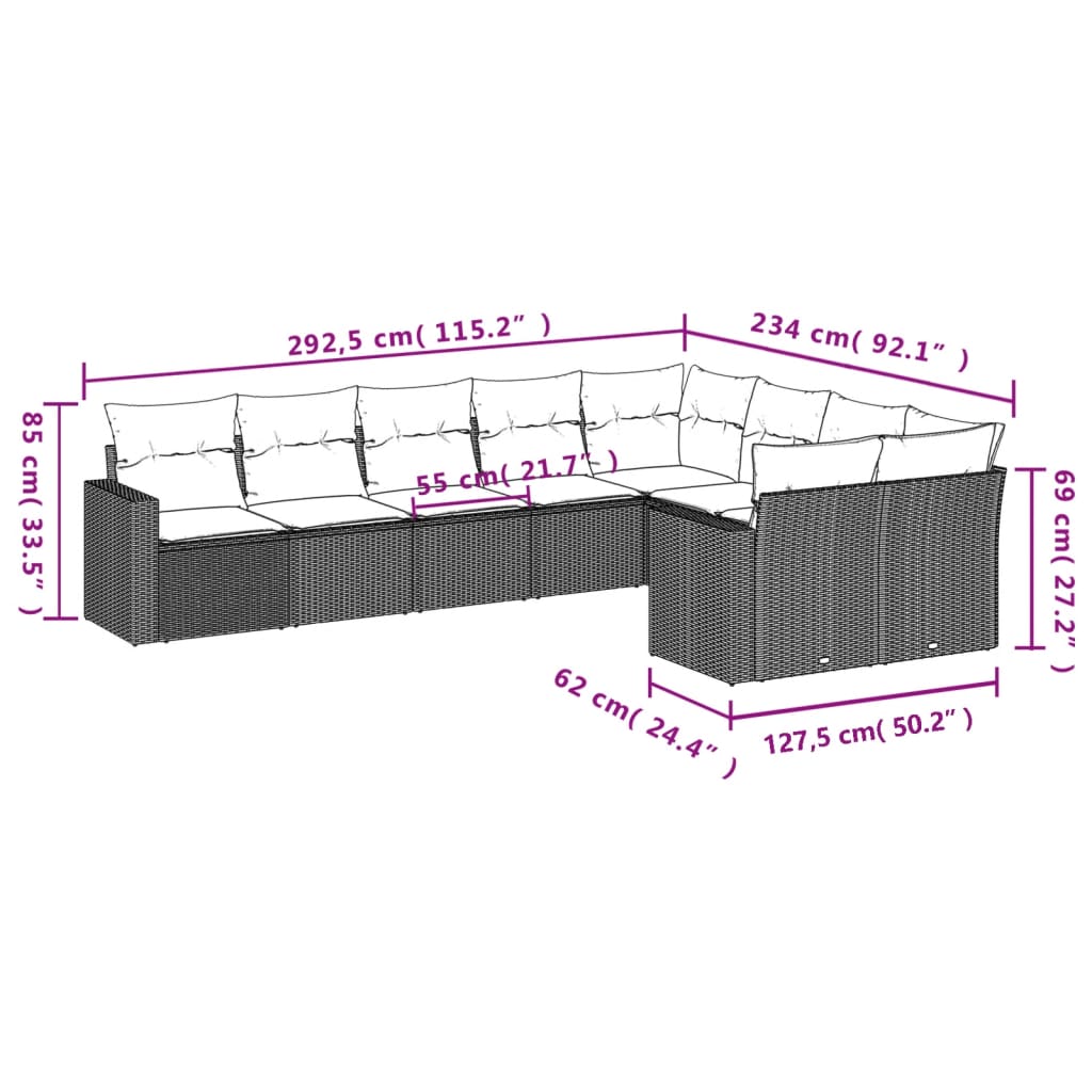 Garden furniture with cushions 9 pcs braided resin