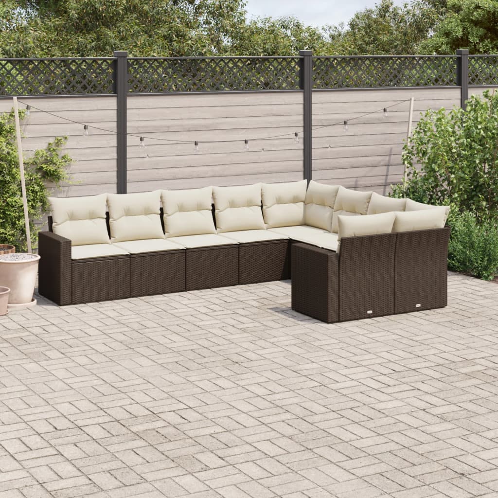 Garden furniture with cushions 9 pcs braided resin