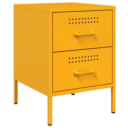 Table de chevet en acie jaune moutarde