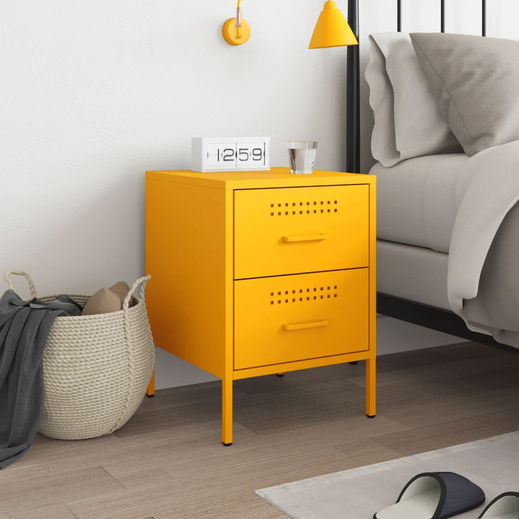 Table de chevet en acie jaune moutarde