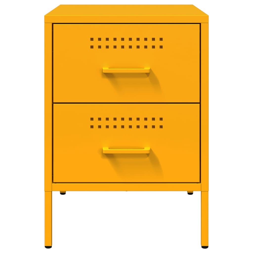 Table de chevet en acie jaune moutarde