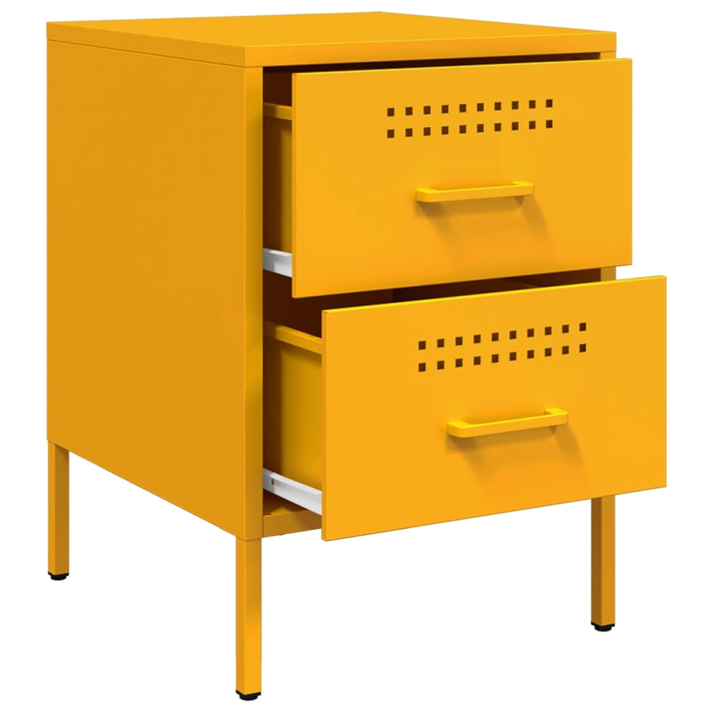 Table de chevet en acie jaune moutarde