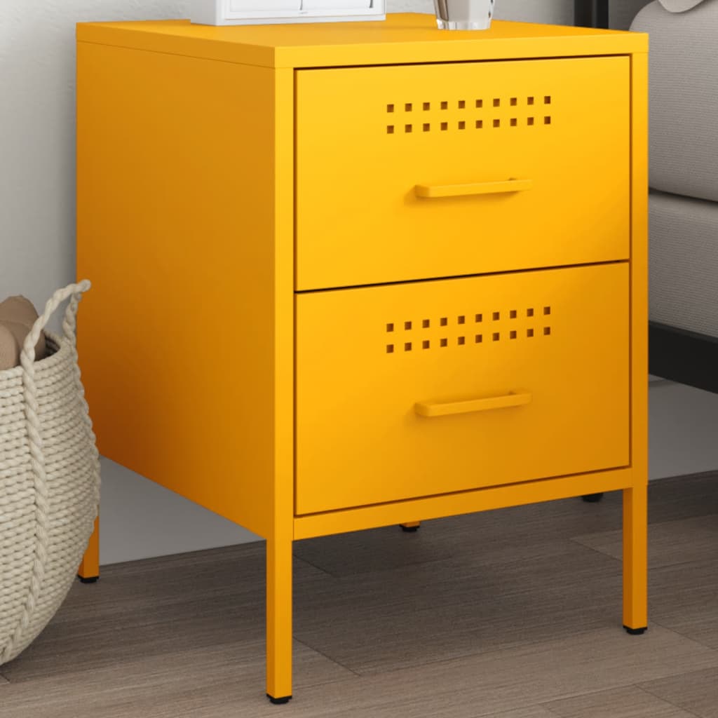 Table de chevet en acie jaune moutarde