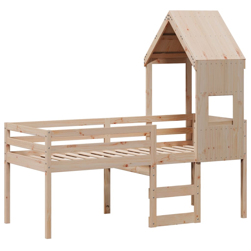 Letto alto con tetto 75x190 cm in legno di pino solido