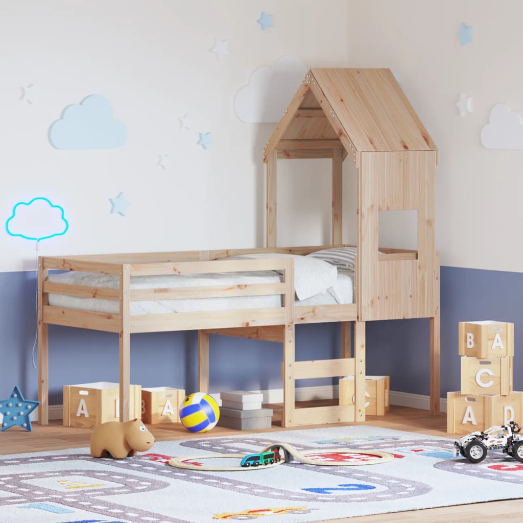 Letto alto con tetto 75x190 cm in legno di pino solido