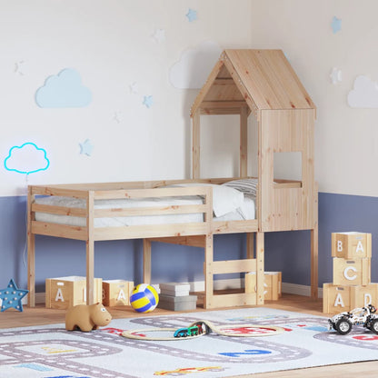 Letto alto con tetto 75x190 cm in legno di pino solido