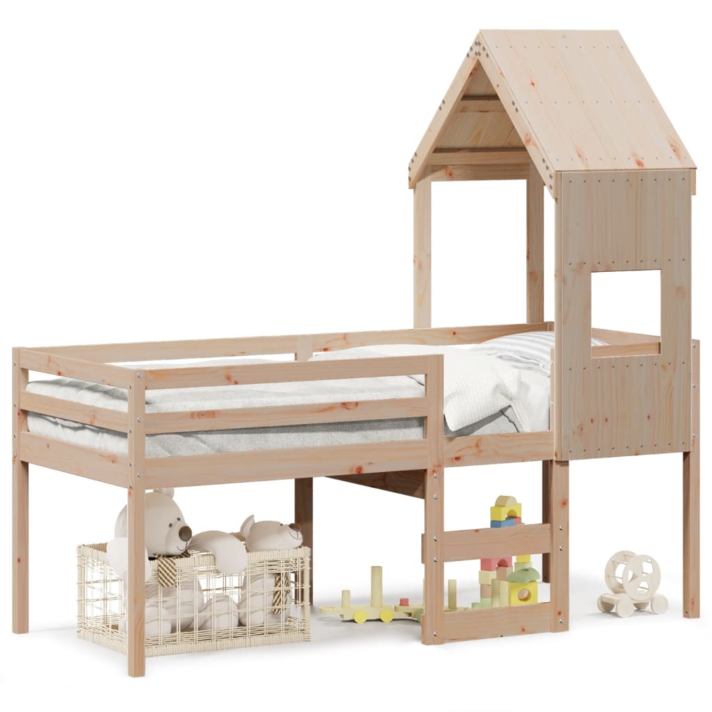 Letto alto con tetto 75x190 cm in legno di pino solido