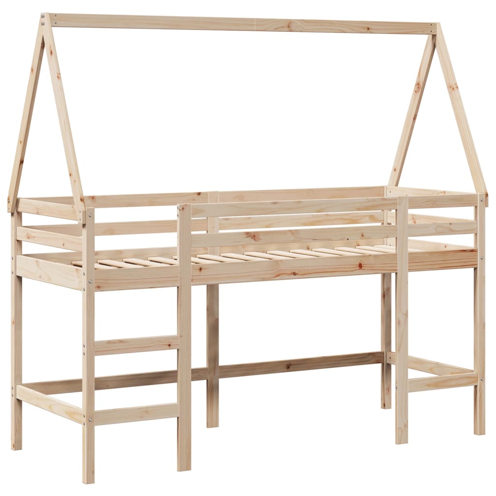 Letto a castello e scala e tetto 90x190 cm in legno di pino solido