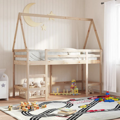 Letto a castello e scala e tetto 90x190 cm in legno di pino solido