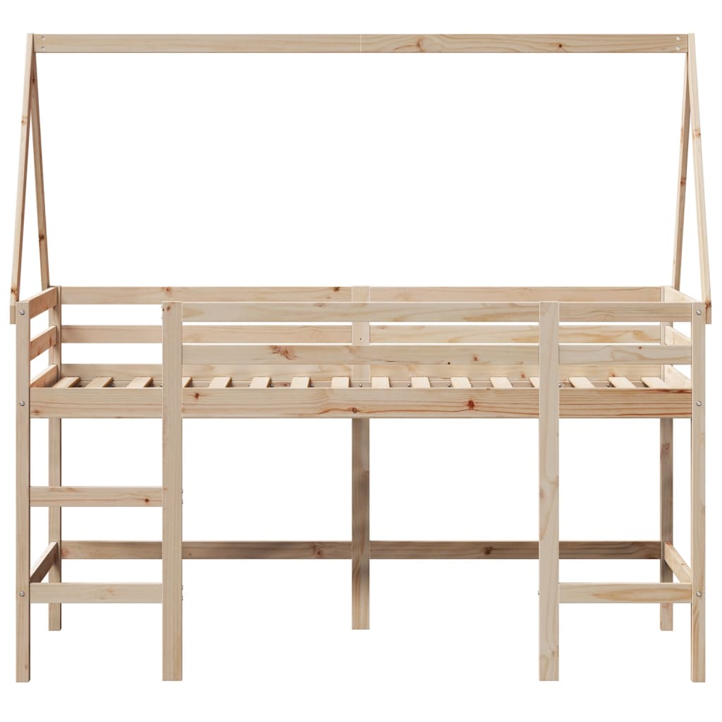 Letto a castello e scala e tetto 90x190 cm in legno di pino solido