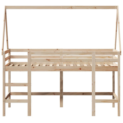 Letto a castello e scala e tetto 90x190 cm in legno di pino solido