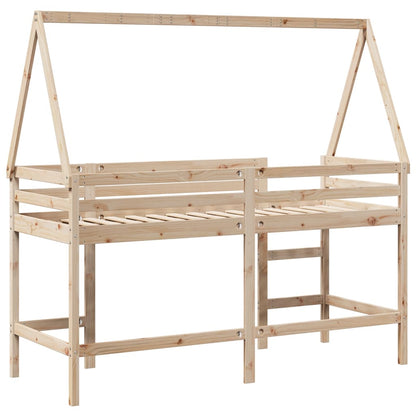 Letto a castello e scala e tetto 90x190 cm in legno di pino solido