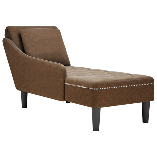 Long armchair with cushion and right -handed brown armrest