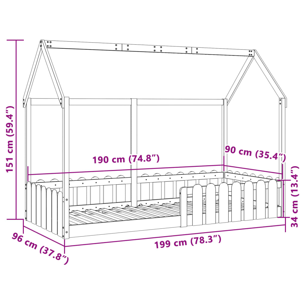 Farmetto del letto per bambini 70x140 cm in legno di pino solido