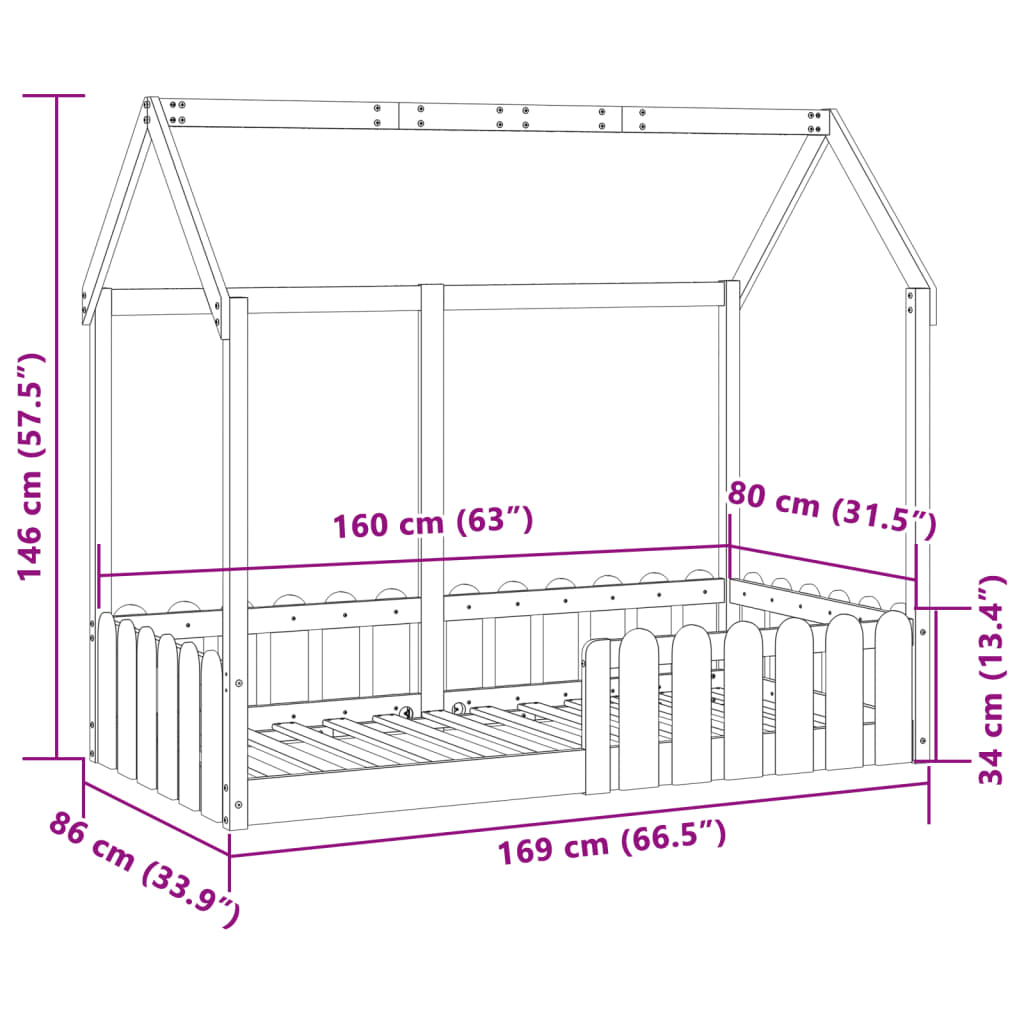 Farmetto del letto per bambini 70x140 cm in legno di pino solido