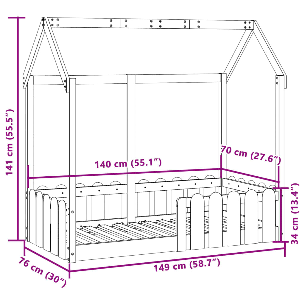 Farmetto del letto per bambini 70x140 cm in legno di pino solido