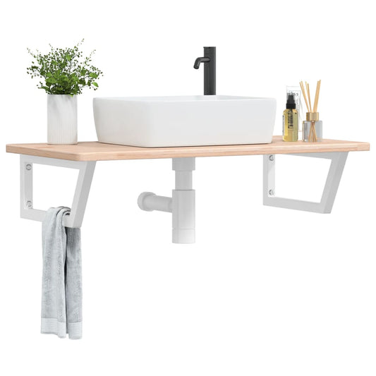 Étagère de vasque murale acier et bois de chêne massif pour salle de bain