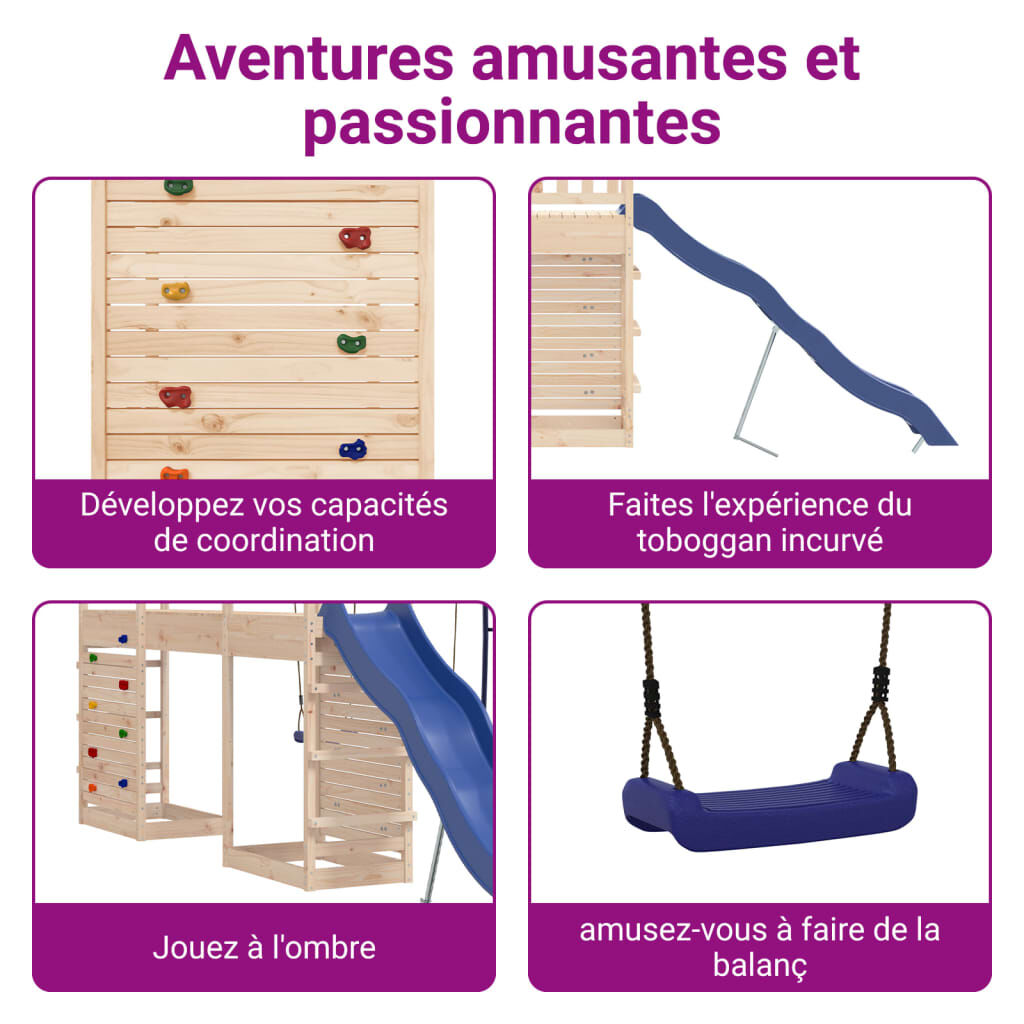 Playhouse Structure de jeu et d'escalade XXL avec balançoire et toboggan OUISTITI