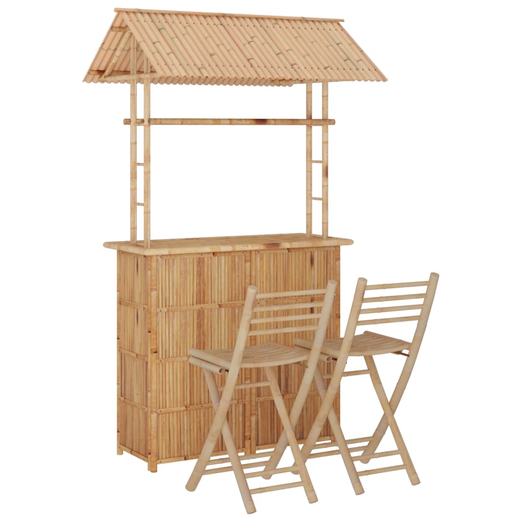 Outdoor bamboo bar with 2 Bali adjustable stools