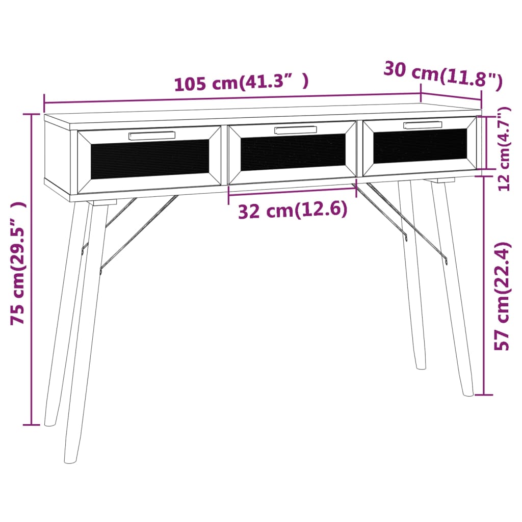 Console di pino solido e rattan elfa