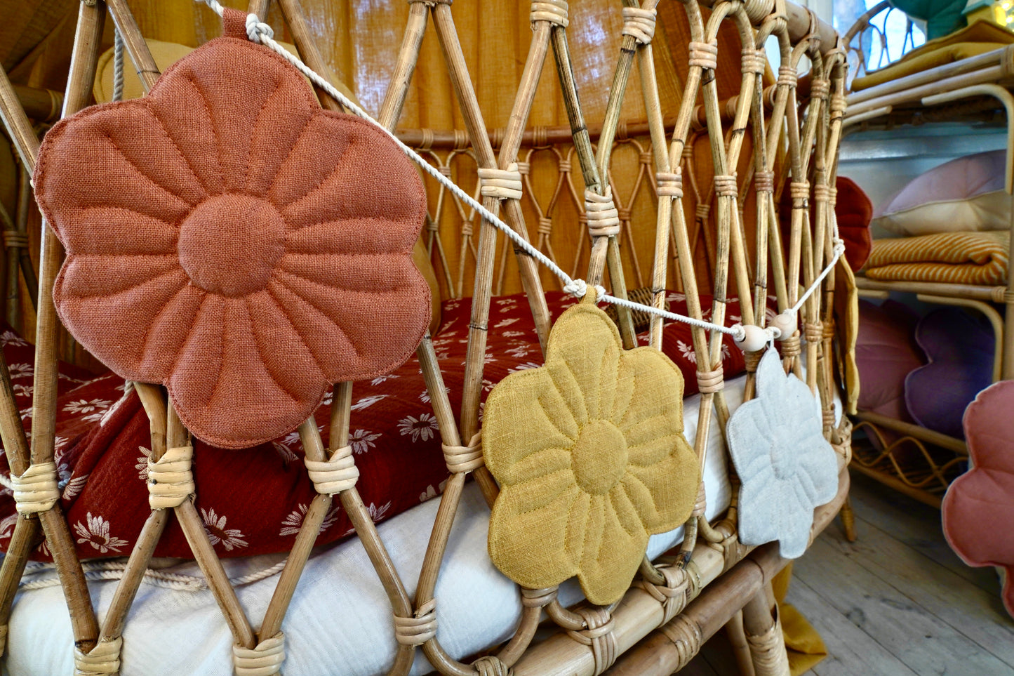 Decorative garland in linen flowers "Summer bouquet"