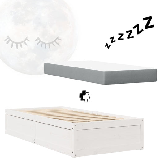 Pack lit blanc et matelas PAQUITO 90x190cm