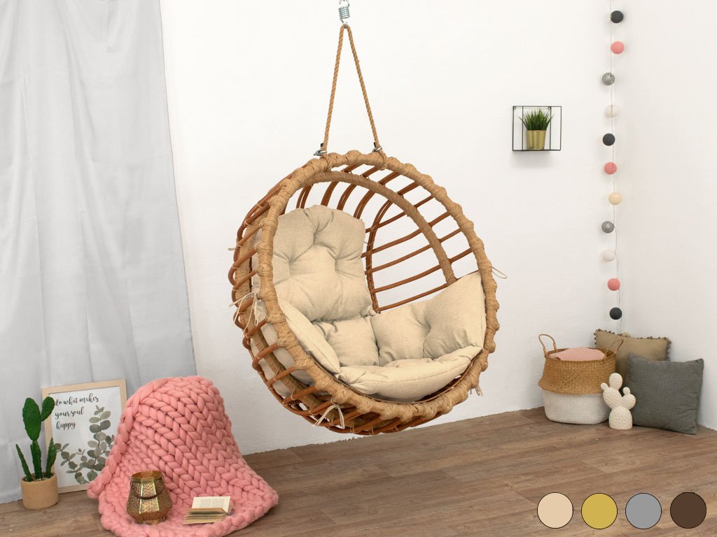 Fauteuil suspensu Cocoon naturel rond ELIS