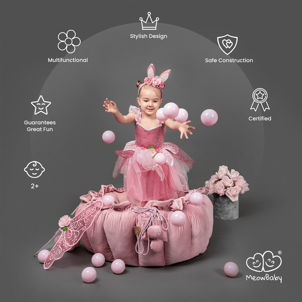 Flower tapis et piscine à balles set avec 100 balles rose et perle