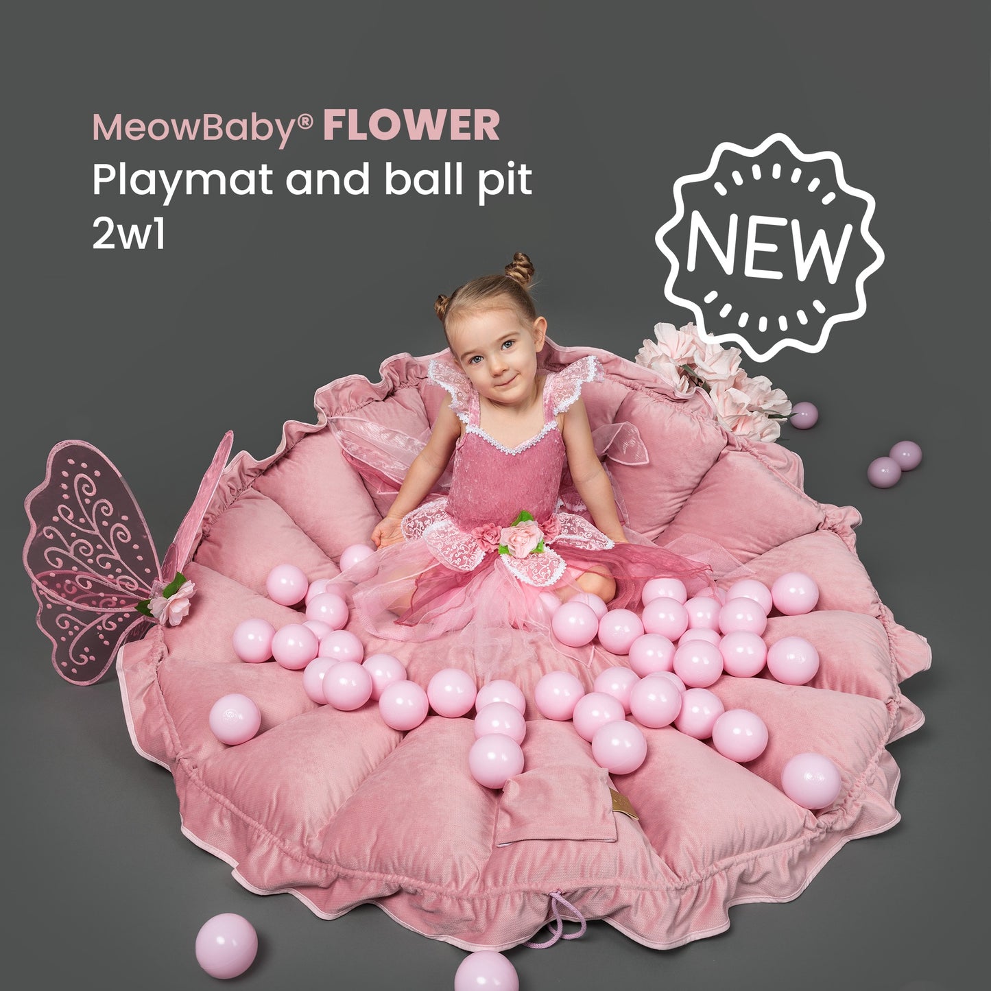 Flower tapis et piscine à balles set avec 100 balles rose et perle