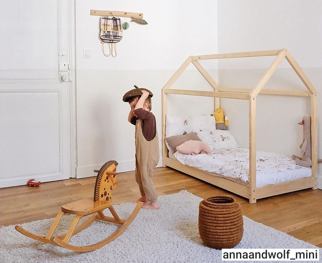 Solid pine wood child bed frame 80x160 cm