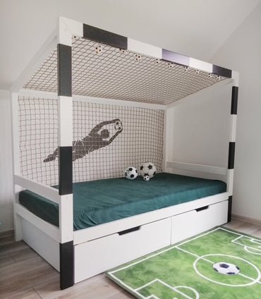 Capa de futebol de cama infantil com gaveta