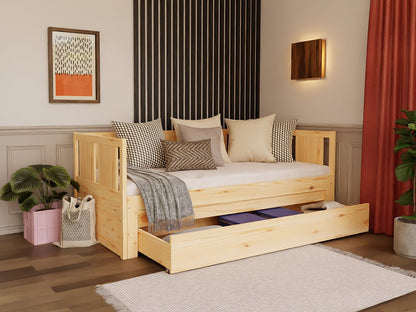 Children's bed with evolutionary fense drawer