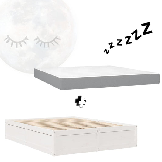 Pack lit blanc et matelas PAQUITO 140x200cm