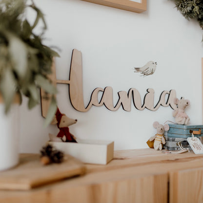 Hermosa decoración de pared Nombre de niño de madera natural