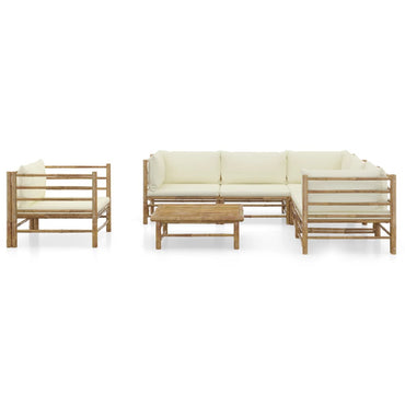 Salon de jardin 7 pièces Bambou avec coussin blanc crème BALI