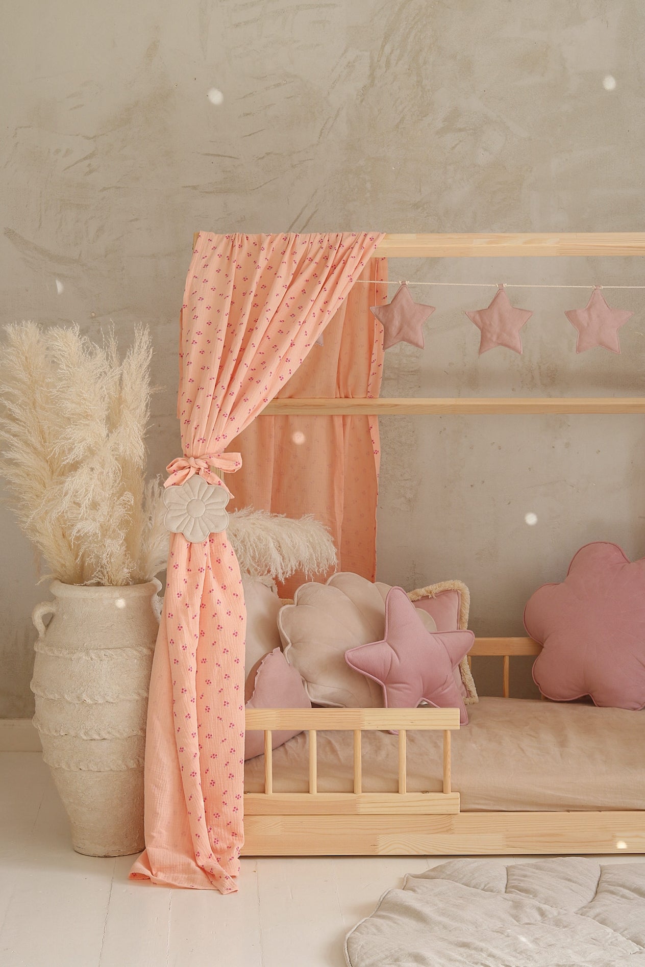 Rideau Toile de lit Cabane Rose "Forget me not"