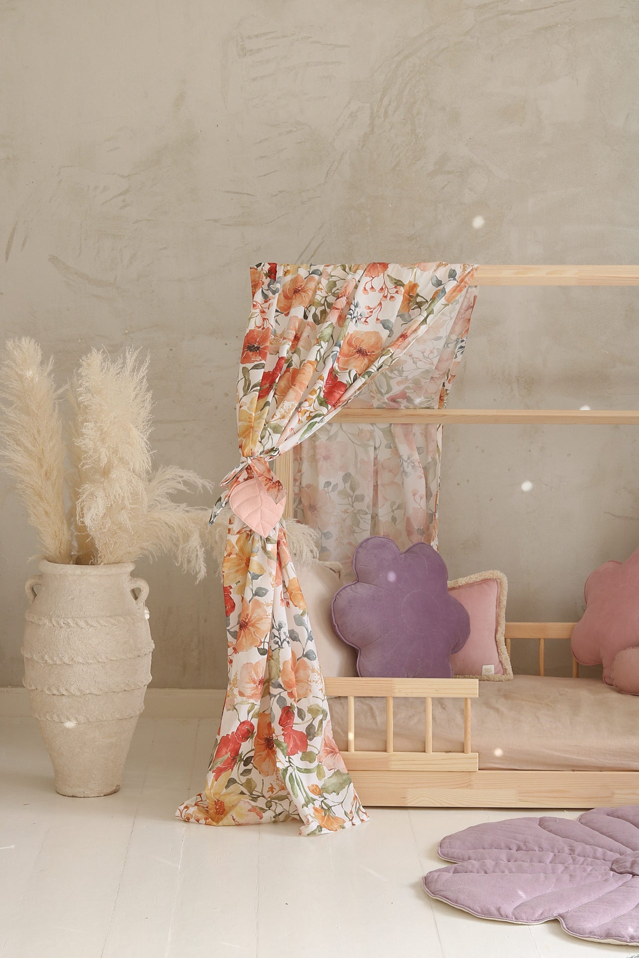 Rideau Toile de lit Cabane fleuri "Flower Power"
