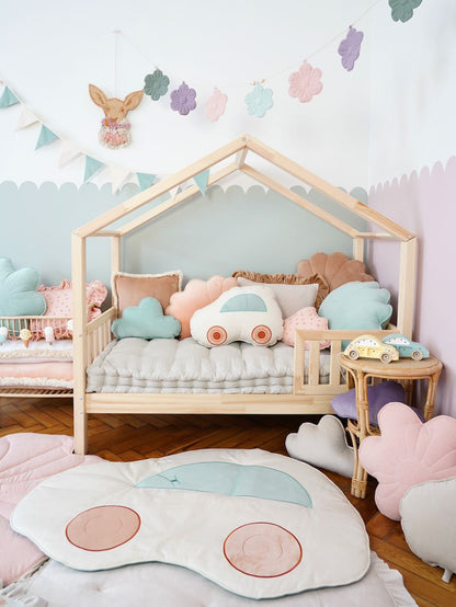 Pack Confort Pastel : tapis fleur + tapis voiture + coussin voiture + coussin nuage