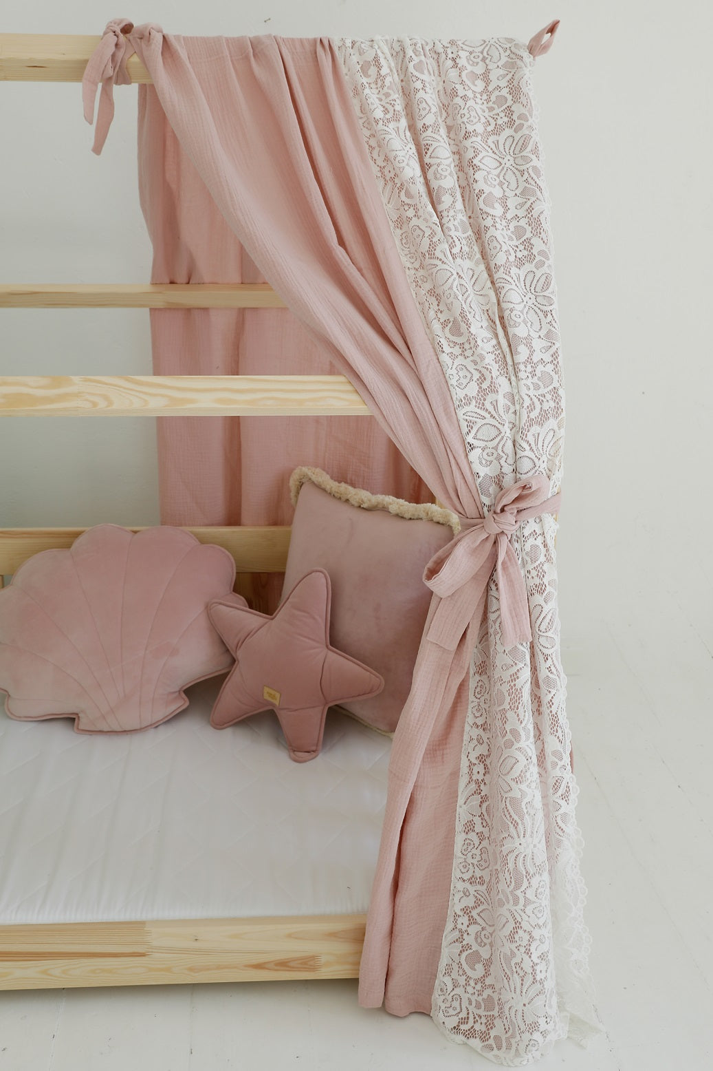 Rideau Toile de lit Cabane Boho Rose dentelles