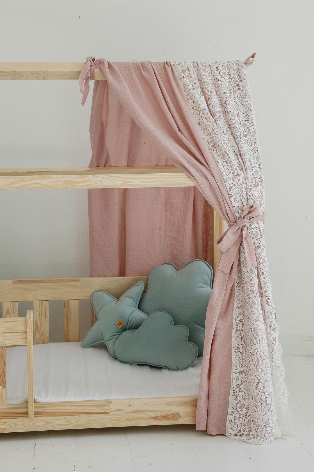 Rideau Toile de lit Cabane Boho Rose dentelles