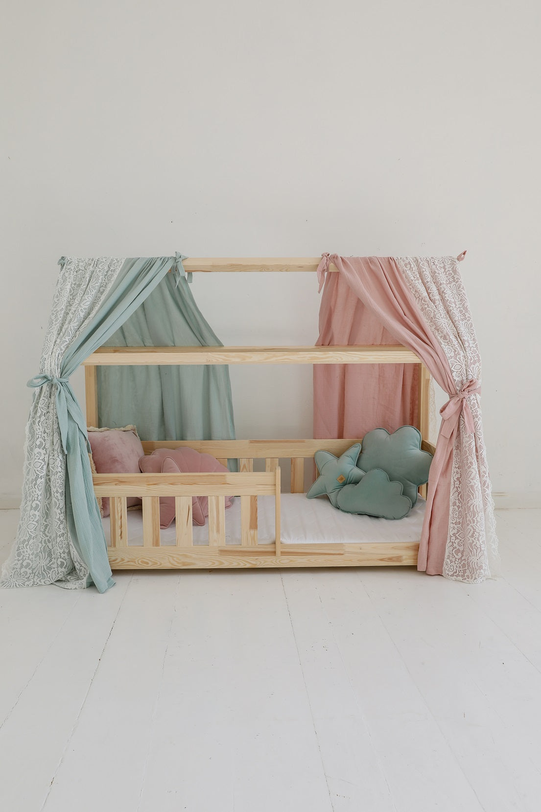 Rideau Toile de lit Cabane Boho Mint dentelles