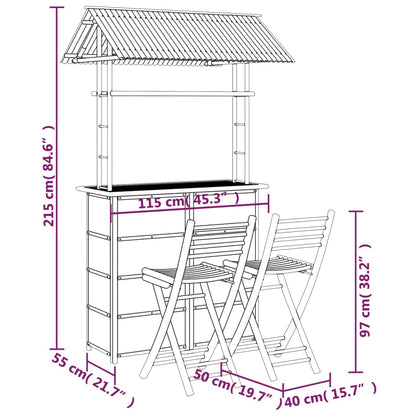 Outdoor bamboo bar with 2 Bali adjustable stools