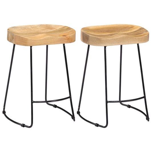 Tabouret lot de 2 GAVIN métal et manguier massif 52cm