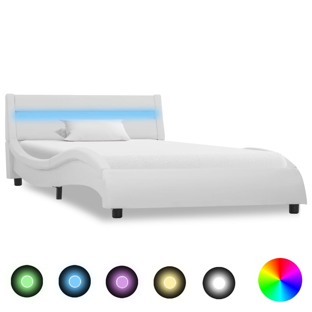 Lit avec sommier LED Blanc Similicuir WAVE FUTURA